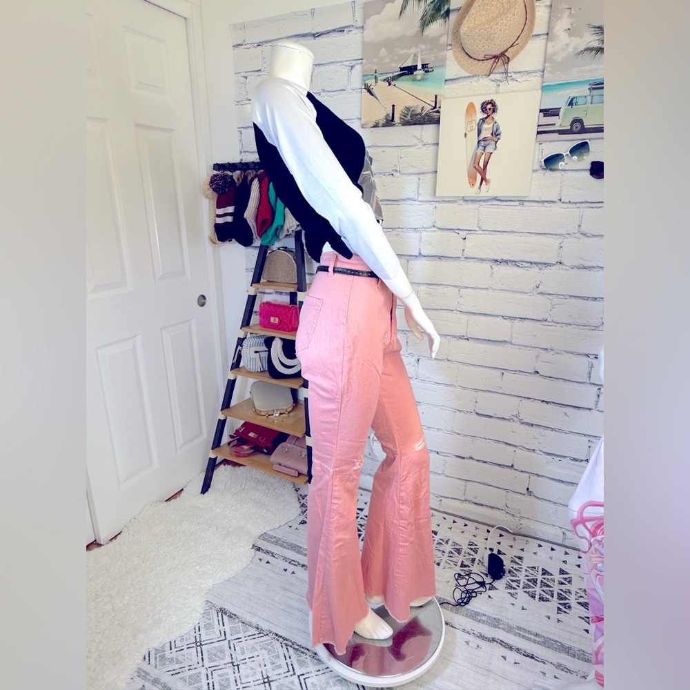 Flared Ripped Jeans Flared/Bell Bottom/Mid Rise/Destroyed Hem Pants - Picture 4 of 14